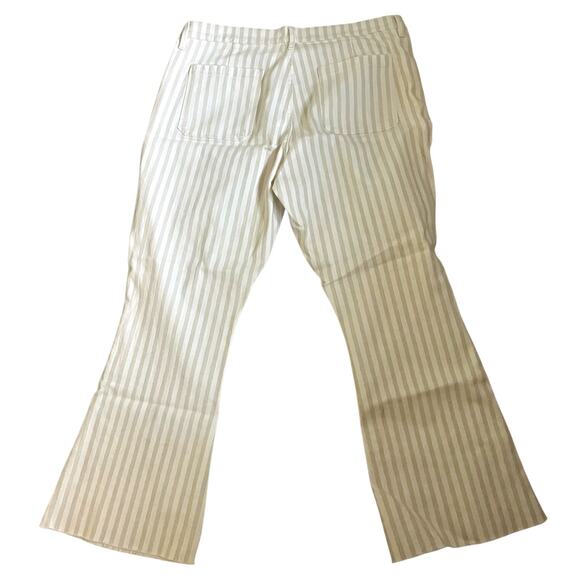 FRAME Women’s Tan+White Striped Le Bardot Crop Flare Raw Edge Denim Pant-size 33 - Picture 5 of 15